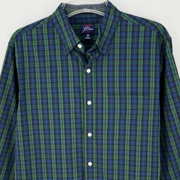J Crew Shirt Mens Medium Green Blue Plaid Performance Stretch Casual - Picture 10 of 15